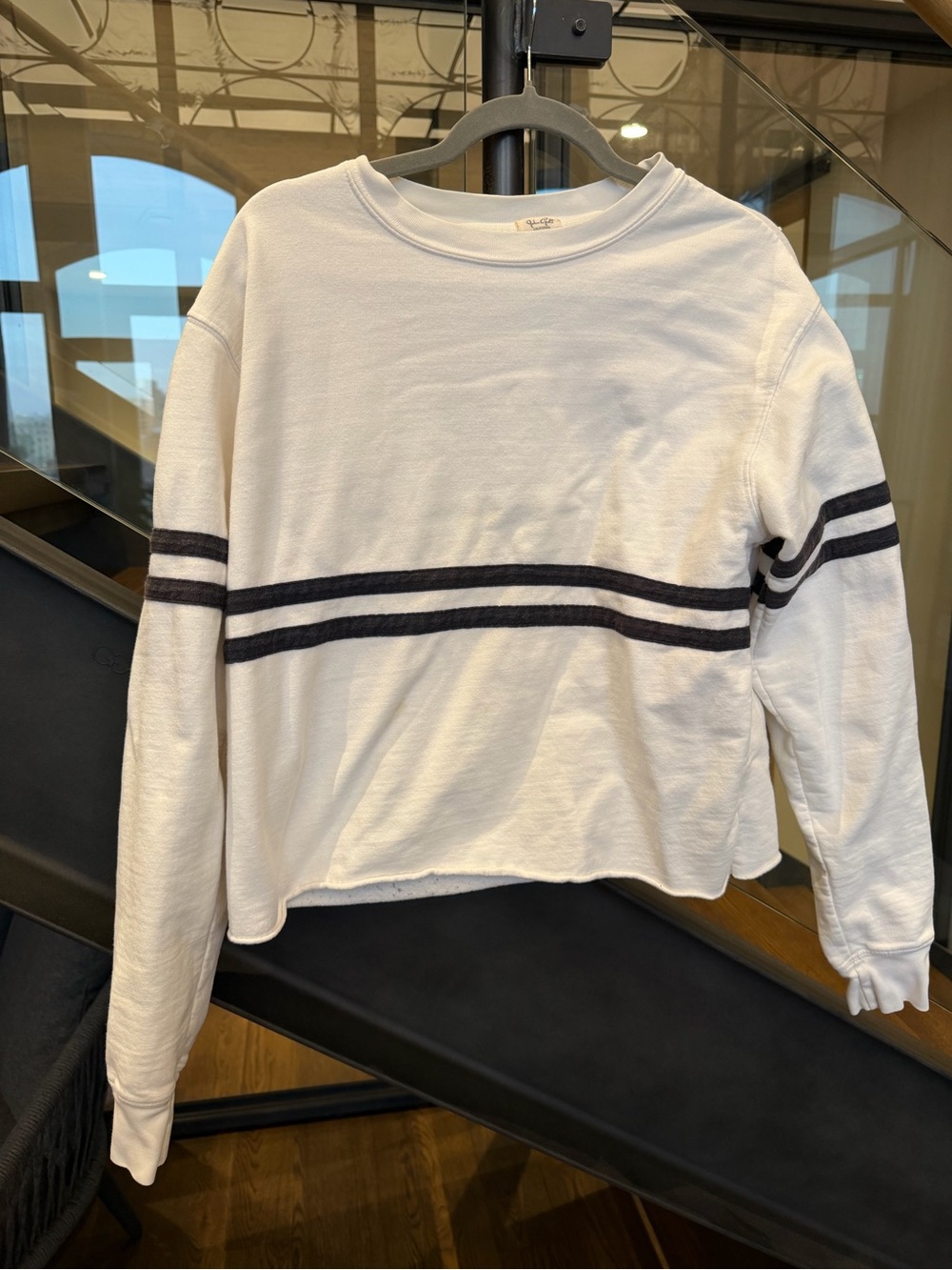 Brandy Melville John Galt White Sweatshirt with Navy Stripes